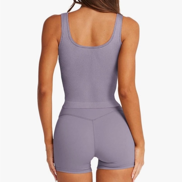 NWT  Sports Bra Ribbed Seamless Wirefree Padded Long Tank Tops Square Neck Large - Picture 4 of 8